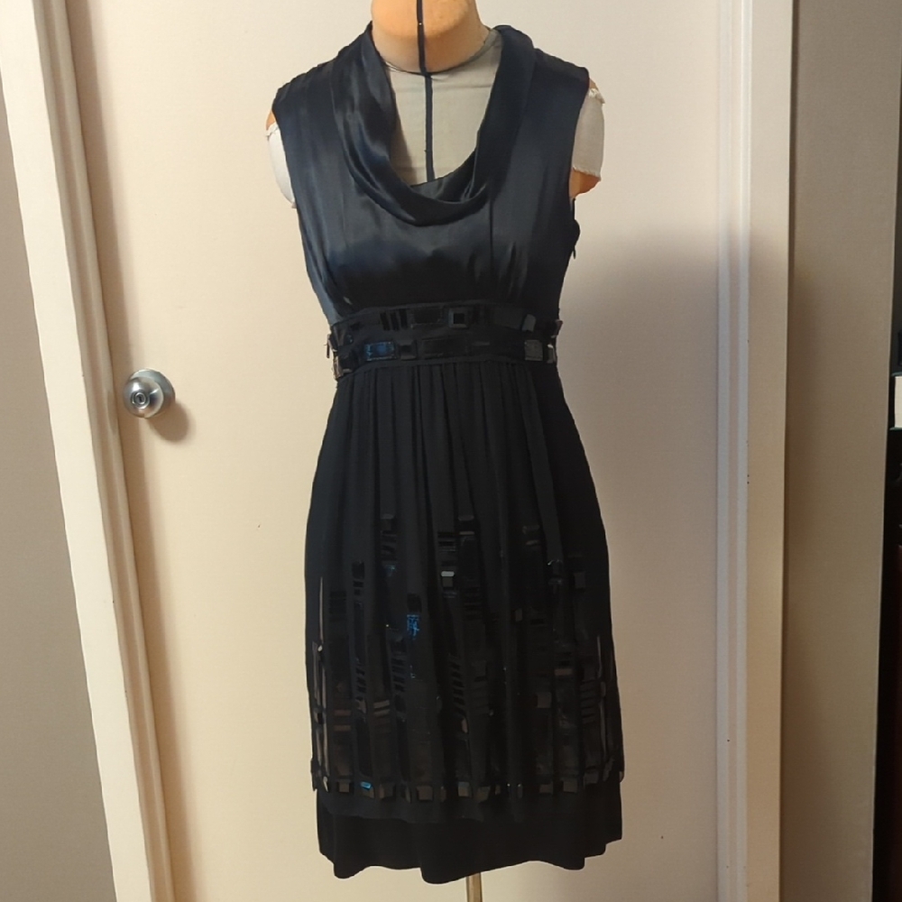Mint Black Sleeveless Beaded Dress